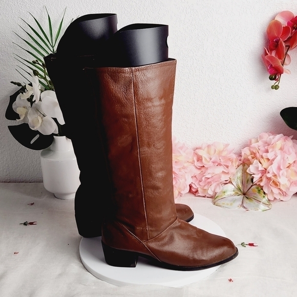 𝅺Bagatelle Tall Genuine Leather Dark Brown Pull-On Block Heel Boots 8W - Picture 5 of 11